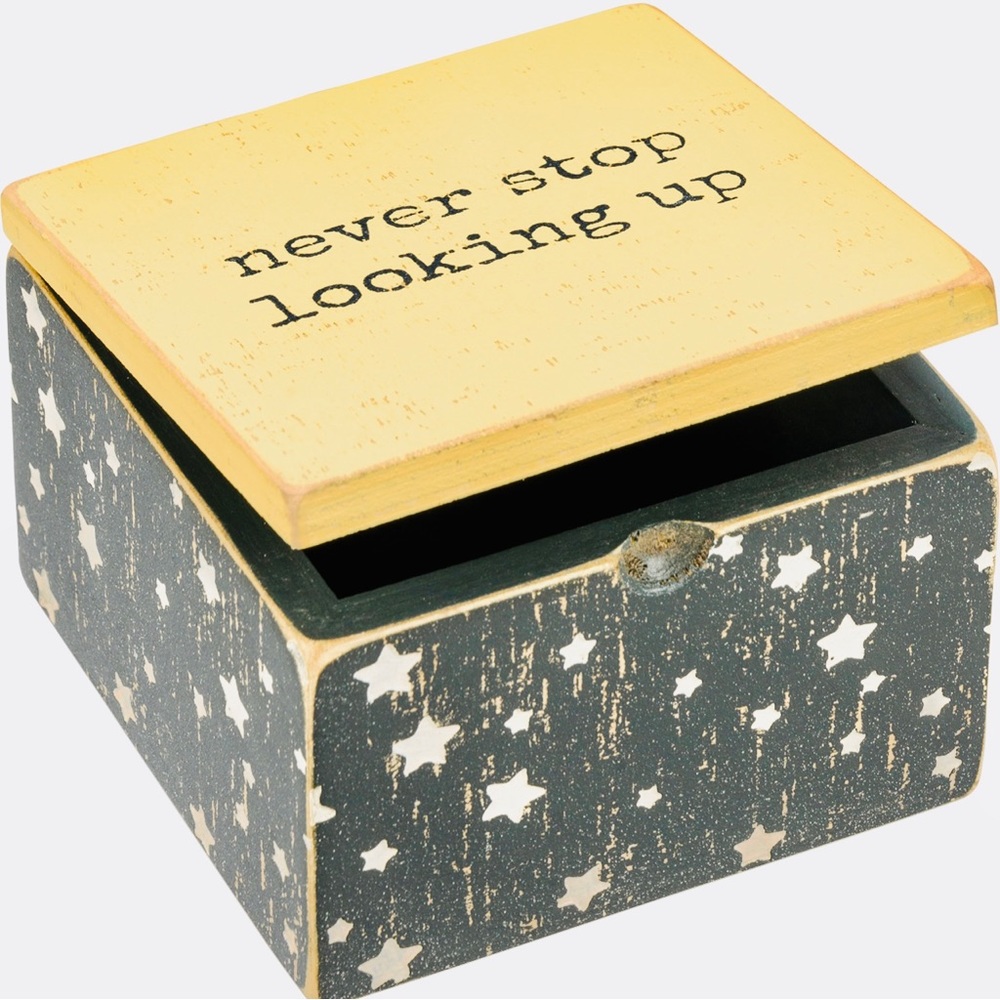 Inspirational Rustic Wooden Hinged Box Jewelry Trinkets Stashbox Stars Fun Gifts